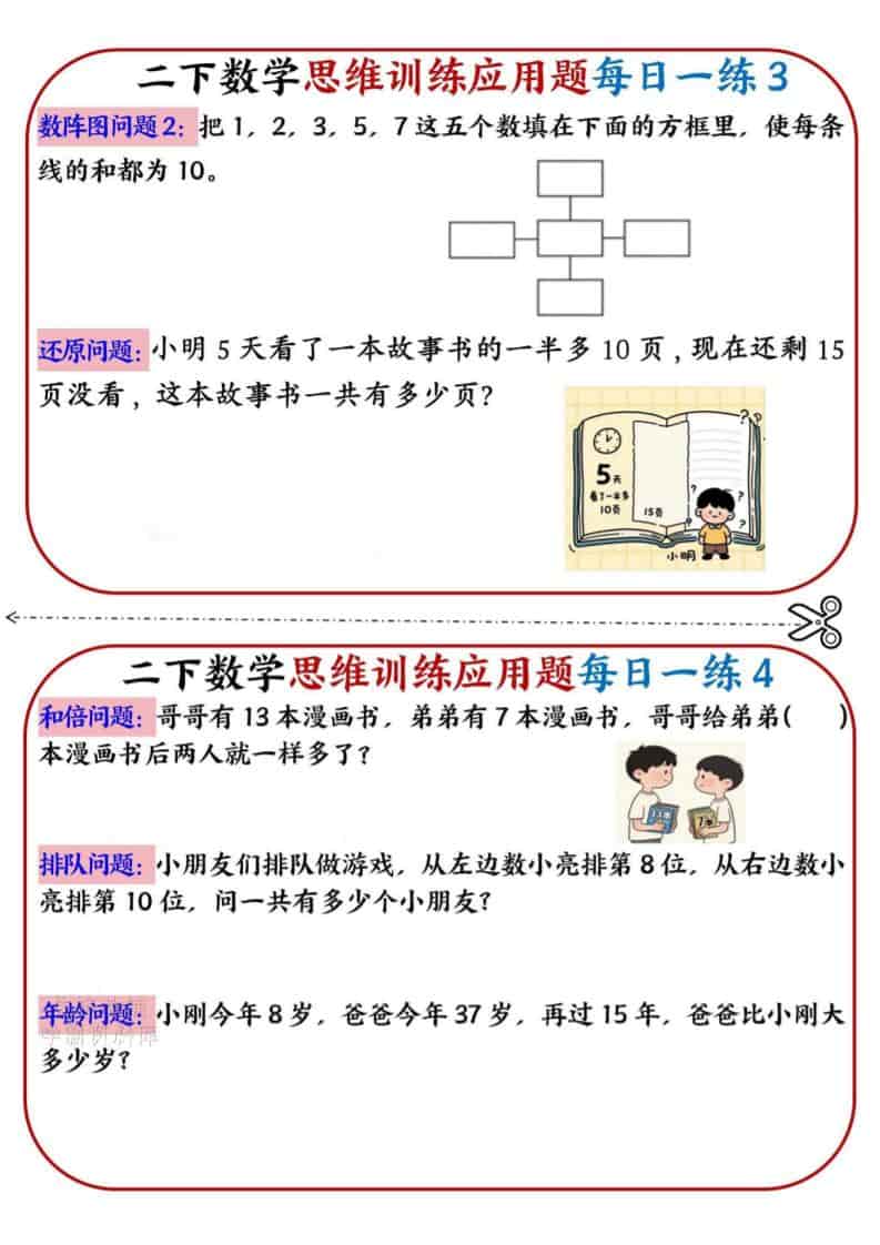 二年级下数学思维训练应用题每日一练小纸条好创网-专注优质VIP网课 网络创业落地实操课程资源分享 – 每天更新_高质量项目输出好创网