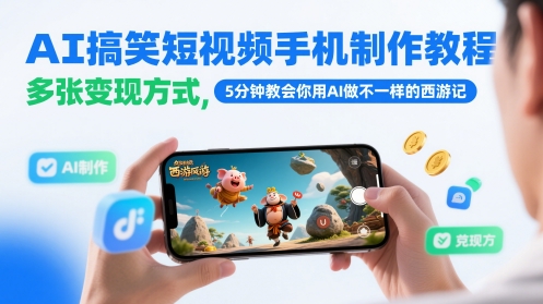 AI搞笑短视频手机制作教程，多张变现方式，5分钟教会你用AI做不一样的西游记好创网-专注优质VIP网课 网络创业落地实操课程资源分享 – 每天更新_高质量项目输出好创网