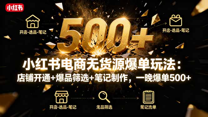小红书电商无货源爆单玩法：店铺开通+爆品筛选+笔记制作，一晚爆单500+好创网-专注优质VIP网课 网络创业落地实操课程资源分享 – 每天更新_高质量项目输出好创网