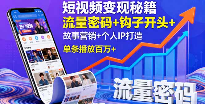 短视频变现秘籍，流量密码+钩子开头+故事营销+个人IP打造，单条播放百万+好创网-专注优质VIP网课 网络创业落地实操课程资源分享 – 每天更新_高质量项目输出好创网