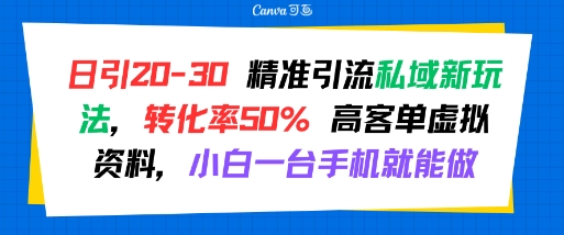 日引 20-30 精准引流私域新玩法,转化率50% 高客单虚拟资料,小白一台手机就能做好创网-专注优质VIP网课 网络创业落地实操课程资源分享 – 每天更新_高质量项目输出好创网