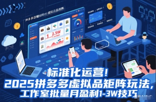 标准化运营！2025拼多多虚拟品矩阵玩法，工作室批量月盈利1-3W技巧【揭秘】好创网-专注优质VIP网课 网络创业落地实操课程资源分享 – 每天更新_高质量项目输出好创网