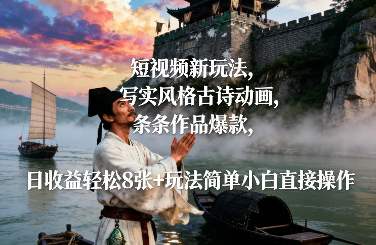 短视频新玩法，写实风格古诗动画，条条作品爆款，日收益轻松8张+玩法简单小白直接操作好创网-专注优质VIP网课 网络创业落地实操课程资源分享 – 每天更新_高质量项目输出好创网