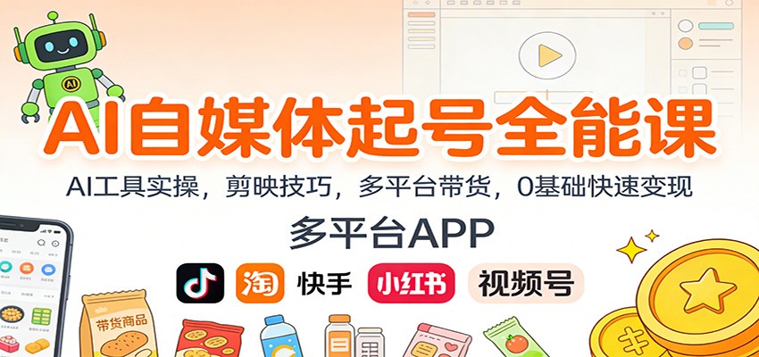 AI自媒体起号全能课:AI工具实操,剪映技巧,多平台带货,0基础快速变现好创网-专注优质VIP网课 网络创业落地实操课程资源分享 – 每天更新_高质量项目输出好创网