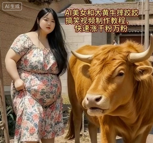 AI美女和大黄牛摔跤搞笑荒诞视频制作教程，快速涨千粉万粉好创网-专注优质VIP网课 网络创业落地实操课程资源分享 – 每天更新_高质量项目输出好创网
