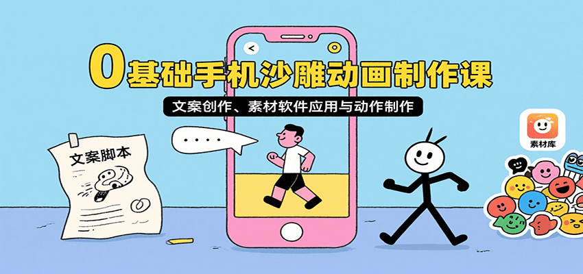 0基础手机沙雕动画制作课，文案创作、素材软件应用与动作制作好创网-专注优质VIP网课 网络创业落地实操课程资源分享 – 每天更新_高质量项目输出好创网