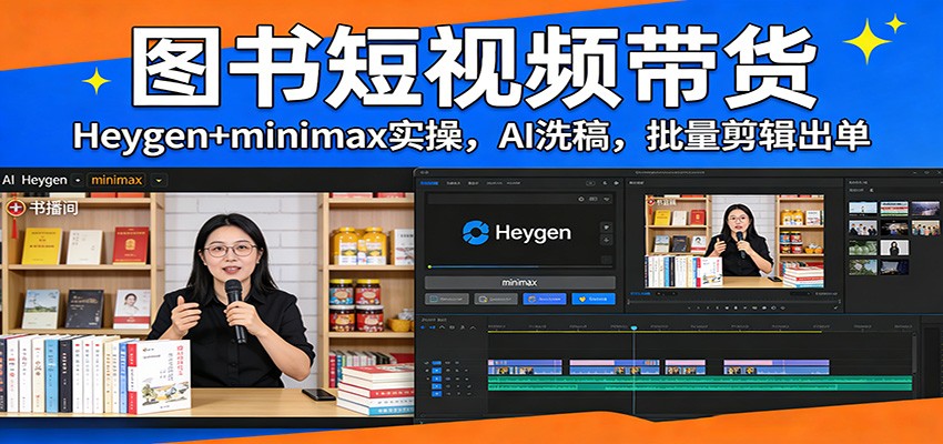 图书短视频带货：Heygen+minimax实操，AI洗稿 ，批量剪辑出单好创网-专注优质VIP网课 网络创业落地实操课程资源分享 – 每天更新_高质量项目输出好创网
