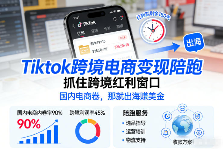 Tiktok跨境电商变现陪跑，抓住跨境红利窗口，国内电商卷，那就出海賺美金好创网-专注优质VIP网课 网络创业落地实操课程资源分享 – 每天更新_高质量项目输出好创网