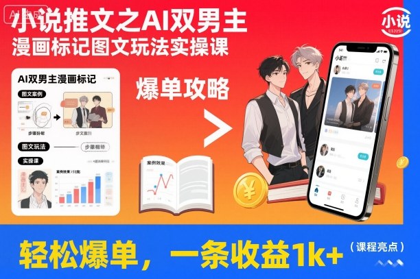小说推文之AI双男主漫画标记图文玩法实操课，轻松爆单，一条收益1k+好创网-专注优质VIP网课 网络创业落地实操课程资源分享 – 每天更新_高质量项目输出好创网