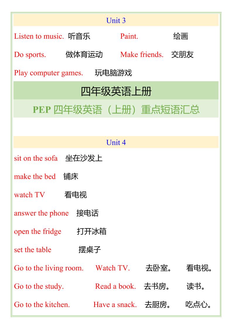 【2025秋新版】四年级英语（上册）重点短语汇总好创网-专注优质VIP网课 网络创业落地实操课程资源分享 – 每天更新_高质量项目输出好创网