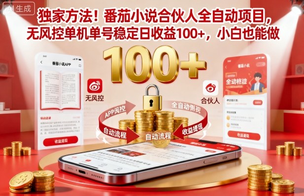 独家方法!番茄小说合伙人全自动挂G项目,无风控单机单号稳定日收益100+,小白也能做【揭秘】好创网-专注优质VIP网课 网络创业落地实操课程资源分享 – 每天更新_高质量项目输出好创网