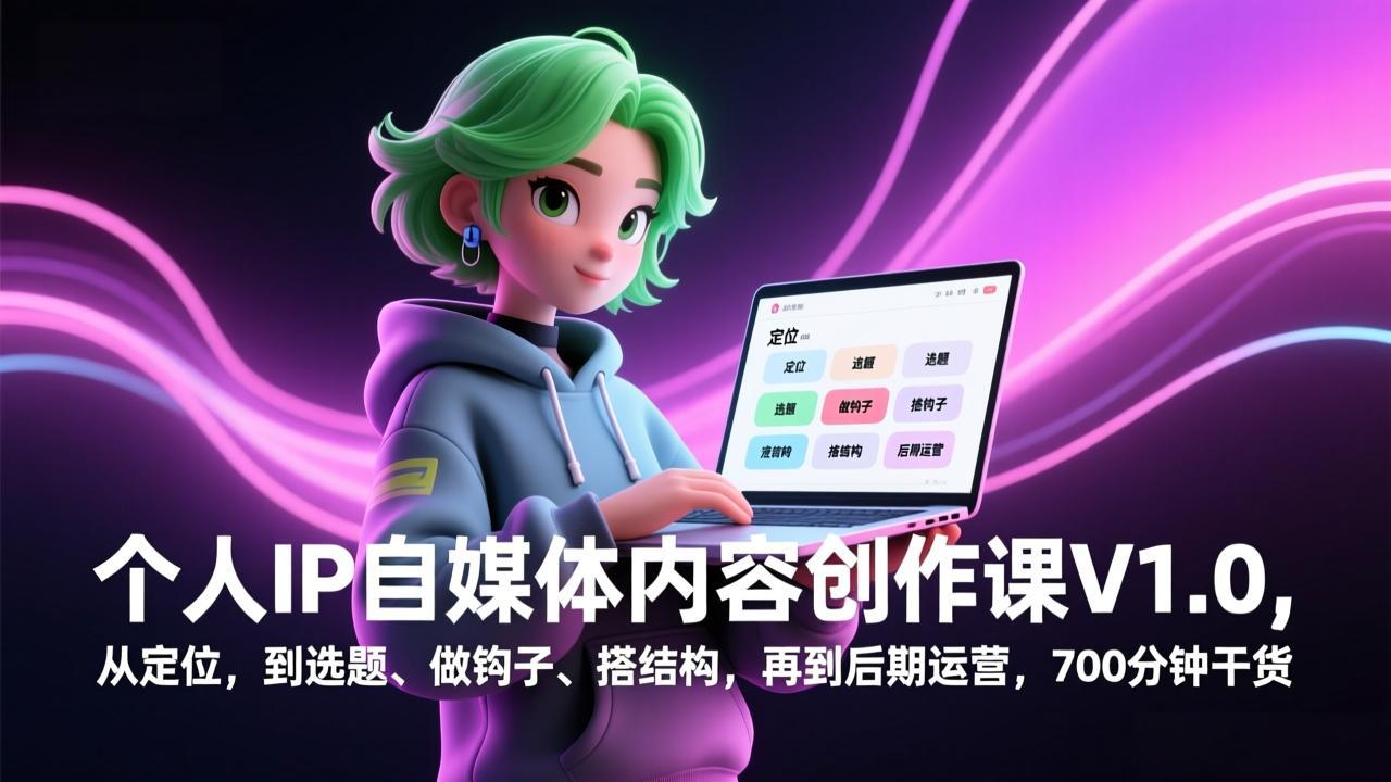 个人IP自媒体内容创作课V1.0，从定位，到选题、做钩子、搭结构，再到后期运营，700分钟干货好创网-专注优质VIP网课 网络创业落地实操课程资源分享 – 每天更新_高质量项目输出好创网