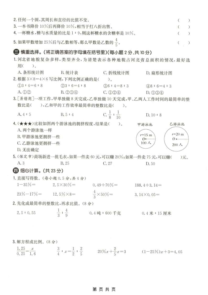 六上冀教版数学【期末测试卷1】好创网-专注优质VIP网课 网络创业落地实操课程资源分享 – 每天更新_高质量项目输出好创网