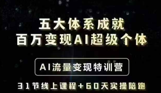 五大体系成就百万变现AI超级个体- AI流量变现特训营,一步一步教你一个人怎么年入百W好创网-专注优质VIP网课 网络创业落地实操课程资源分享 – 每天更新_高质量项目输出好创网