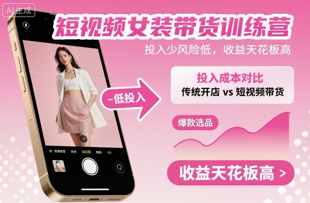短视频女装带货训练营,投入少风险低,收益天花板高好创网-专注优质VIP网课 网络创业落地实操课程资源分享 – 每天更新_高质量项目输出好创网