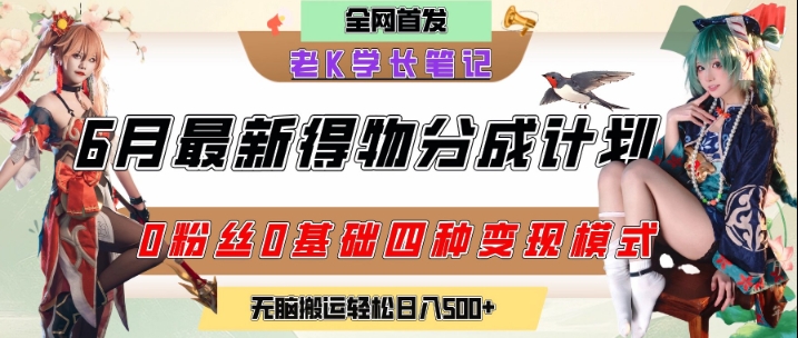 6月份最新得物创作者分成计划2.0玩法,0粉丝0基础四种模式变现,从隐蔽渠道无脑搬运,日入2张好创网-专注优质VIP网课 网络创业落地实操课程资源分享 – 每天更新_高质量项目输出好创网