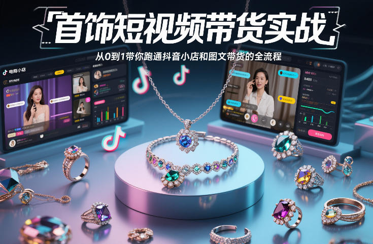 首饰短视频带货实战，从0到1带你跑通抖音小店和图文带货的全流程好创网-专注优质VIP网课 网络创业落地实操课程资源分享 – 每天更新_高质量项目输出好创网