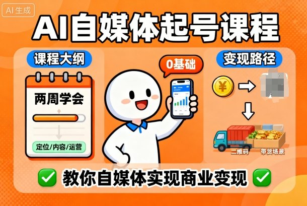 AI自媒体起号课程，0基础小白两周学会，教你自媒体实现商业变现好创网-专注优质VIP网课 网络创业落地实操课程资源分享 – 每天更新_高质量项目输出好创网