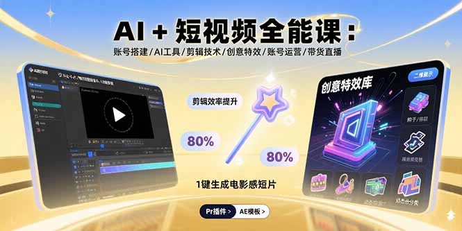 AI+短视频全能课：账号搭建/AI工具/剪辑技术/创意特效/账号运营/带货直播好创网-专注优质VIP网课 网络创业落地实操课程资源分享 – 每天更新_高质量项目输出好创网