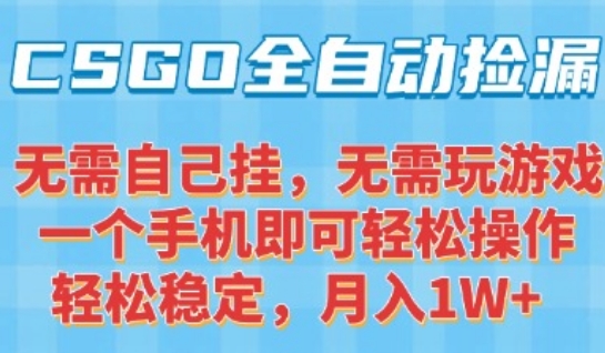 CSGO自动捡漏项目，最新独家玩法，一个手机可操作，新手小白轻松月入1W+，操作简单易上手【揭秘】好创网-专注优质VIP网课 网络创业落地实操课程资源分享 – 每天更新_高质量项目输出好创网