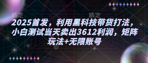 2025首发,利用黑科技带货打法,小白测试当天卖出3612利润,矩阵玩法+无限账号【揭秘】好创网-专注优质VIP网课 网络创业落地实操课程资源分享 – 每天更新_高质量项目输出好创网