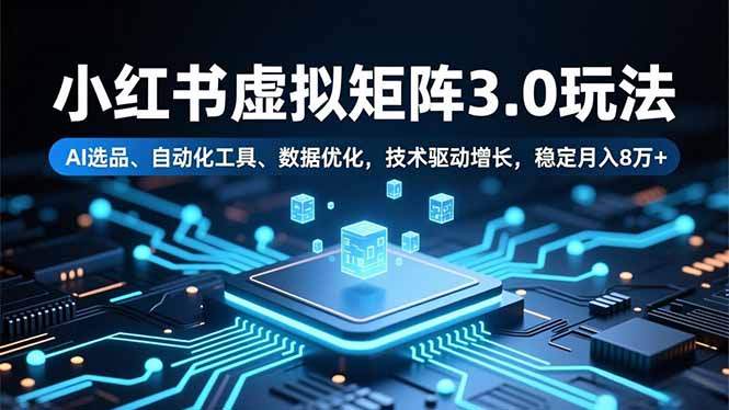 小红书虚拟矩阵3.0玩法，AI选品、自动化工具、数据优化，技术驱动增长，稳定月入8万+好创网-专注优质VIP网课 网络创业落地实操课程资源分享 – 每天更新_高质量项目输出好创网