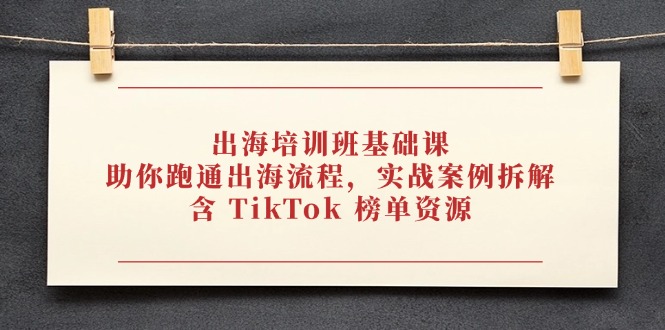 出海培训班基础课，助你跑通出海流程，实战案例拆解，含 TikTok 榜单资源好创网-专注优质VIP网课 网络创业落地实操课程资源分享 – 每天更新_高质量项目输出好创网