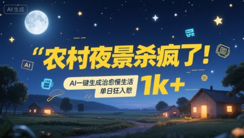农村夜景杀疯了!AI一键生成治愈系慢生活,单日狂入1k+好创网-专注优质VIP网课 网络创业落地实操课程资源分享 – 每天更新_高质量项目输出好创网