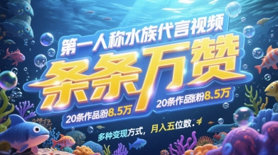 第一人称水族代言视频,条条万赞,20条作品涨粉7.8W,多种变现方式月入五位数好创网-专注优质VIP网课 网络创业落地实操课程资源分享 – 每天更新_高质量项目输出好创网