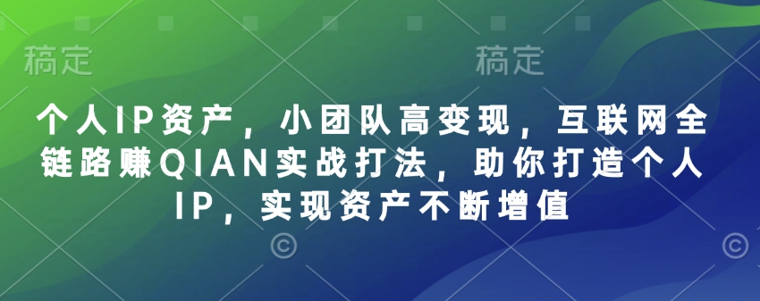 个人IP资产,小团队高变现,互联网全链路赚QIAN实战打法,助你打造个人IP,实现资产不断增值