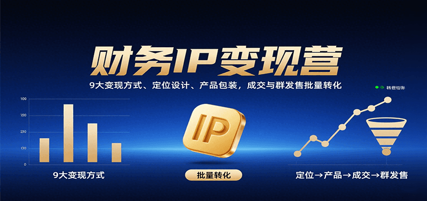 财务IP变现营:9大变现方式、定位设计、产品包装,成交与群发售批量转化好创网-专注优质VIP网课 网络创业落地实操课程资源分享 – 每天更新_高质量项目输出好创网