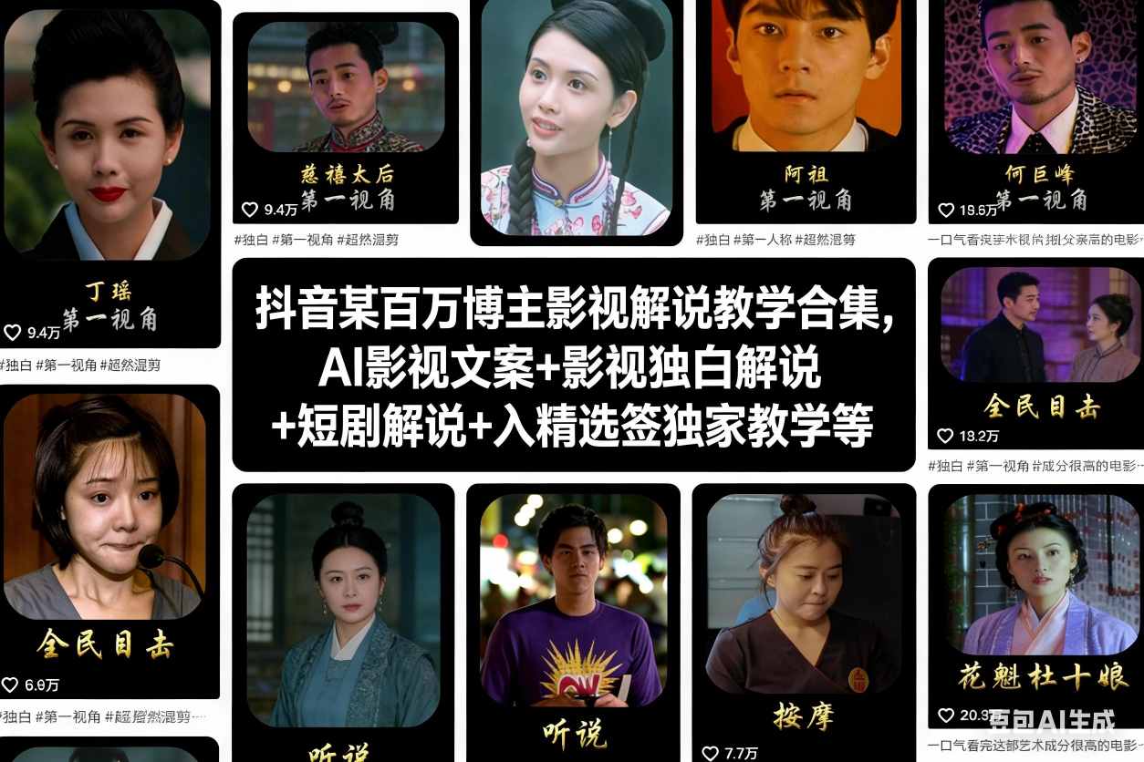 抖音某百万博主影视解说教学合集,AI影视文案+影视独白解说+短剧解说+入精选签独家教学等