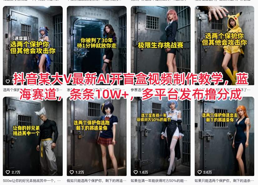 抖音某大V最新AI开盲盒视频制作教学，蓝海赛道，条条10W+，多平台发布撸分成好创网-专注优质VIP网课 网络创业落地实操课程资源分享 – 每天更新_高质量项目输出好创网