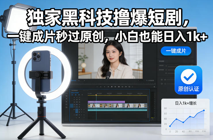 独家黑科技撸爆短剧，一键成片秒过原创，小白也能日入1k+【揭秘】好创网-专注优质VIP网课 网络创业落地实操课程资源分享 – 每天更新_高质量项目输出好创网