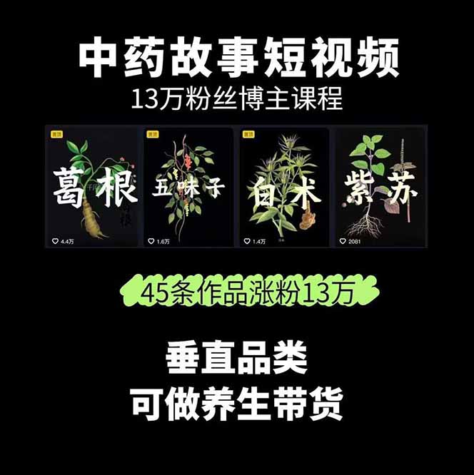 图片[1]好创网-专注优质VIP网课 网络创业落地实操课程资源分享 – 每天更新_高质量项目输出中草药养生赛道：AI文案+故事模板+橱带货，45条作品涨粉13w+单月变现1万+好创网-专注优质VIP网课 网络创业落地实操课程资源分享 – 每天更新_高质量项目输出好创网