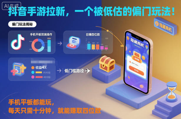 抖音手游拉新,一个被低估的偏门玩法!手机平板都能玩,每天只需十分钟,就能賺取四位数【揭秘】好创网-专注优质VIP网课 网络创业落地实操课程资源分享 – 每天更新_高质量项目输出好创网